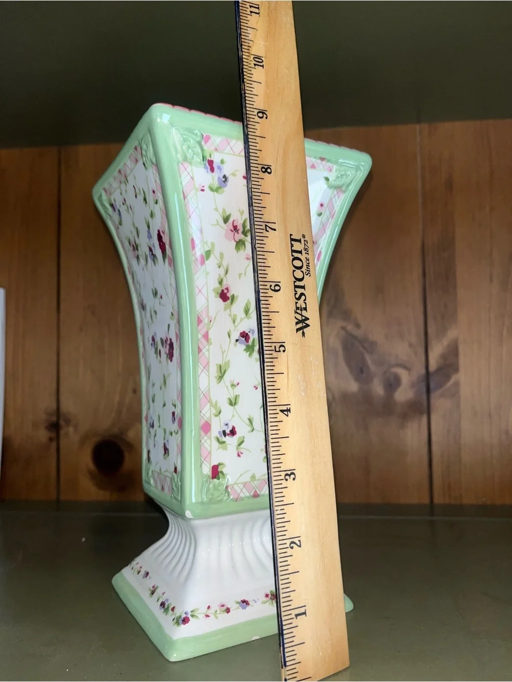 Floral Ceramic Pedestal Vase in Mint Green, Laura Ashley